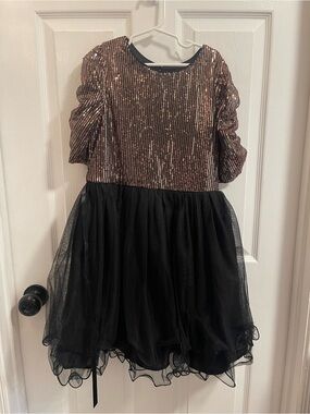 Girls Black and Rose Gold Sequin Party Dress